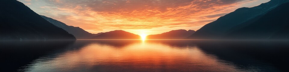 Obraz premium Serene Sunset Over Expansive Lake Landscape