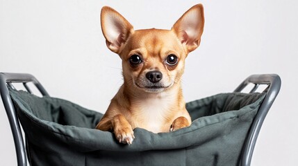 Adorable Chihuahua Puppy in a Basket: A Captivating Studio Portrait