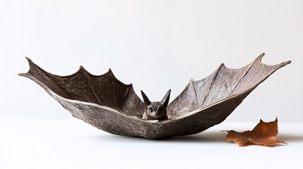 Fototapeta premium Bronze Bat Sculpture with Spread Wings: An Enigmatic Nocturnal Presence