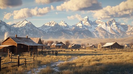 Mormon Row with the Grand Tetons in the Background