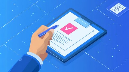 A businessman hand using a tablet with a check mark