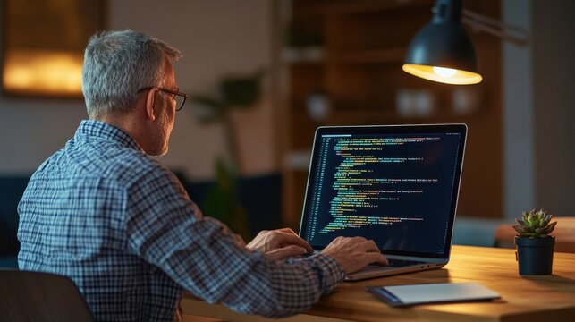 The Senior Man Coding Quietly