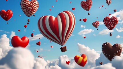 Obraz premium Valentine's Day heart shaped hot air balloon illustration poster background