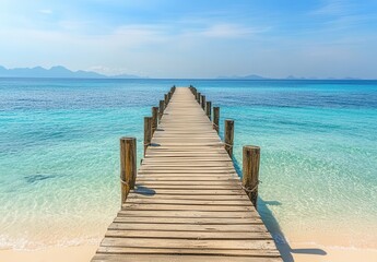 Naklejka premium Scenic Wooden Pier over Turquoise Ocean Waters