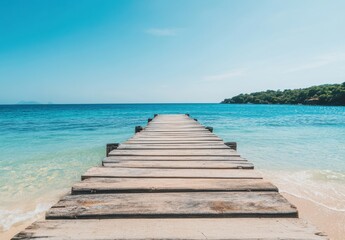 Naklejka premium Tranquil Wooden Pier by the Turquoise Ocean