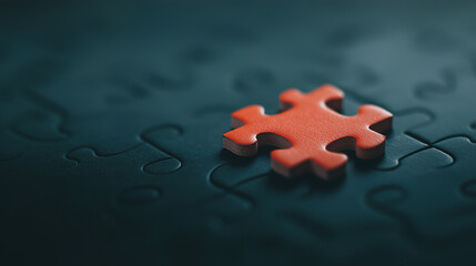 single red puzzle piece rests on dark background, symbolizing search for connection and completion. contrast highlights its significance in puzzle.
