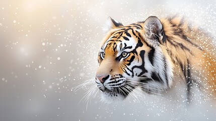 The abstract art of a tiger captures the fierce essence of the majestic creature with bold, sweeping brushstrokes and vibrant colors, expressing power and grace in a dynamic and chaotic composition.