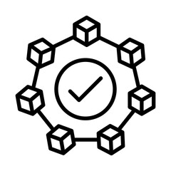 Blockchain technology icon linear logo mark in black and white