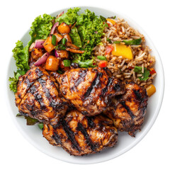 Jerk Grilled Chicken with Caribbean Rice and Vibrant Salad – A Flavorful and Healthy Island-Inspired Meal for Dinner PNG Icon on transparent background