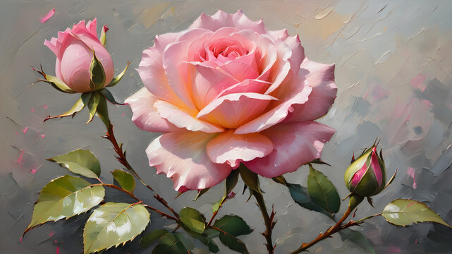 Pink rose flower oil paiting water color