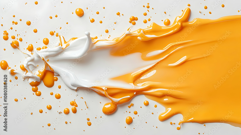 Poster abstract background white and orange paint splashes in dynamic motion, creating a vibrant artistic c