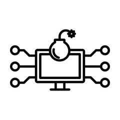 Cyber attack icon linear logo mark in black and white