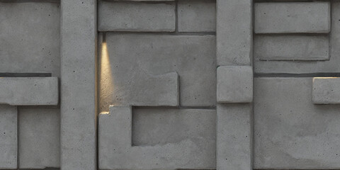 Abstract Concrete Wall With Geometric Patterns and Light