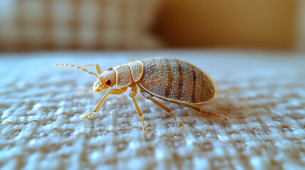 Close-up of a Bed Bug Crawling on Fabric Surface