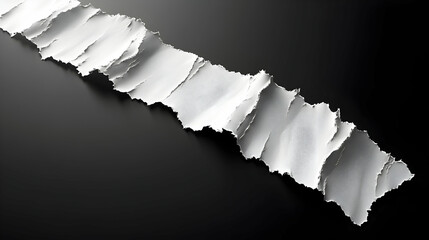 Abstract 3D Render of a Torn White Paper Strip on a Black Background, Creating a Textured and Dramatic Visual Effect