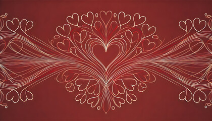 エレガントな赤い背景のハート模様シームレスデザイン

