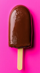 Chocolate ice cream stick on a pink background