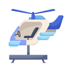 A stylized helicopter cockpit with a chair and controls on a white background. Vector illustration