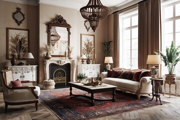Luxurious Boho Interior Mockup with Classic Decor and Elegant Atmosphere
