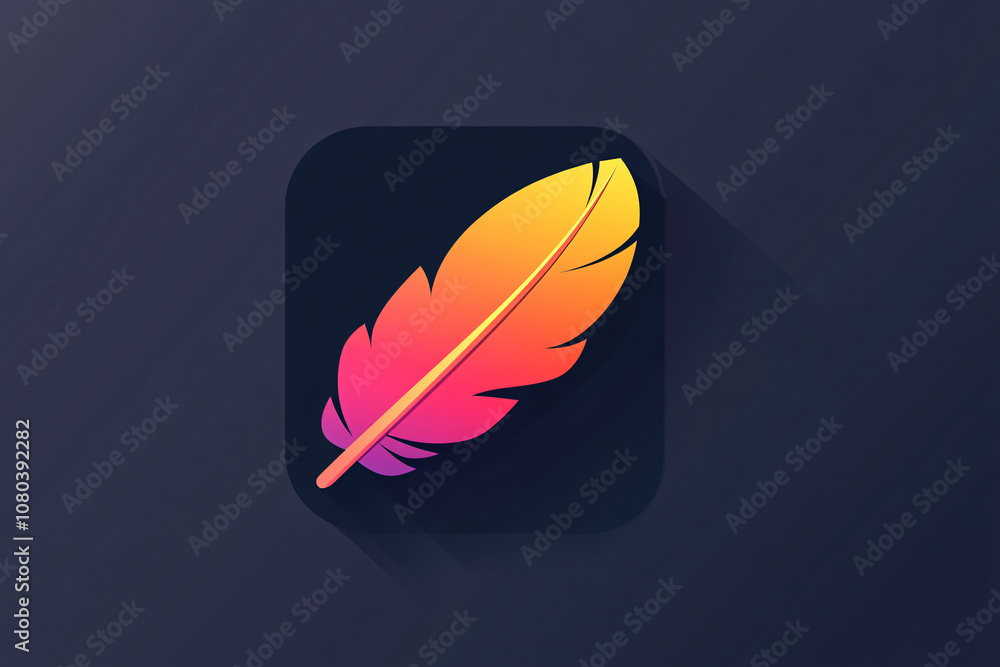Poster a vibrant app icon featuring a feather with a gradient from orange to pink, placed in a rounded squa