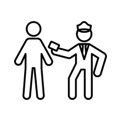 Police officer giving fine icon linear logo mark in black and white