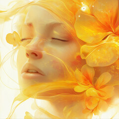 Beautiful dreamer with flowers in a captivating artistic portrait