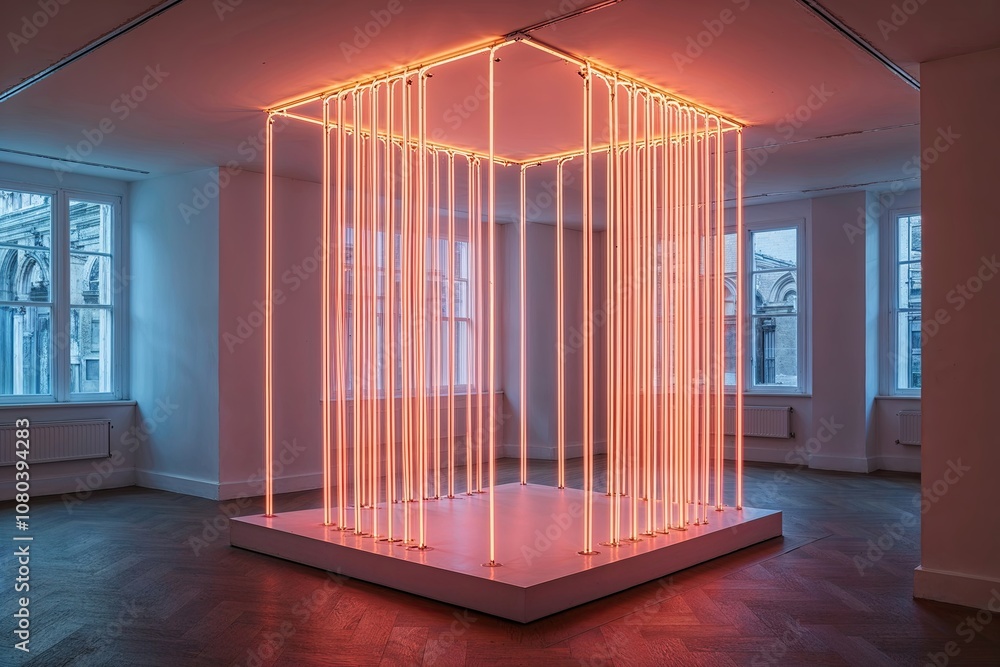 Aufkleber luminous neon display with glowing cascading arcs in a three-dimensional void