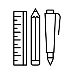 Ruler, pencil and pen icon linear logo mark in black and white
