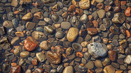 A close-up of smooth, wet rocks in a shallow stream.