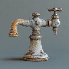Rusty old faucet with a worn brass finish and chipped white paint.