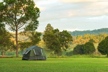 Rolgordijnen zonder boren Tourist dome tent camping at forest camping site © Singha songsak