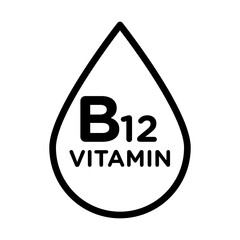Vitamin B12 drop icon linear logo mark in black and white