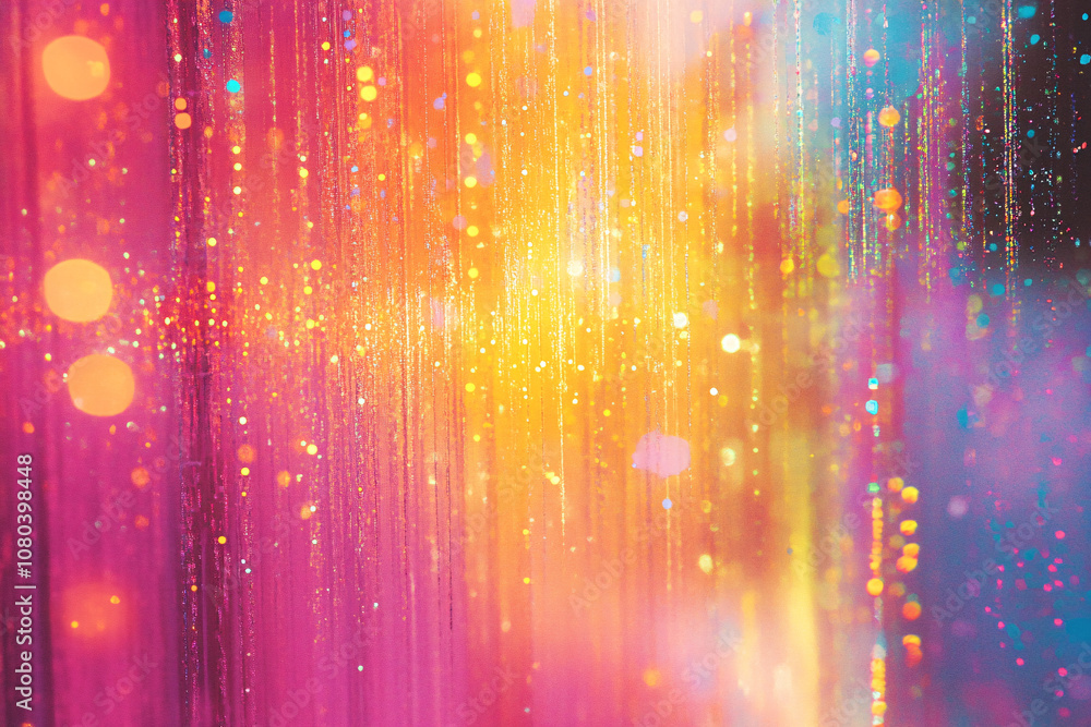 Poster vibrant gradient lights in pink gold and blue cascade with sparkling effects creating an abstract an