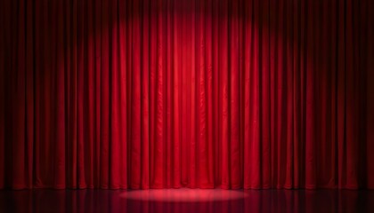 Bright spotlight on red stage theater curtain with copy space