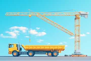 Mobile crane on the road and tower crane on the construction site