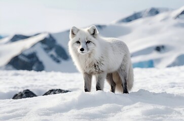 Obraz premium Majestic Arctic Fox Standing Alone on Snow Mountain