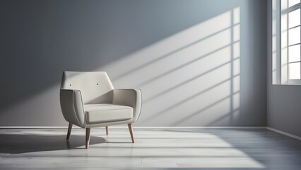 Modern minimalist interior with armchair and white wall