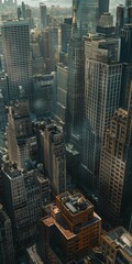 Fototapeta premium High-angle shot of tall skyscrapers in a busy city, showcasing modern architecture and urban density.
