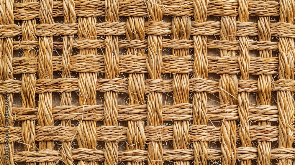 Poster a close up shot of a woven natural material with a grid pattern.