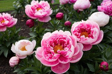 Obraz premium Intricate Pink Peony Blossoms in a Charming Garden Display