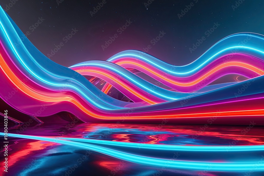 Poster dynamic 3d visualization of colorful neon waves in a futuristic background
