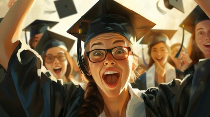 Fototapeta premium Excited Students Celebrating on Graduation Day