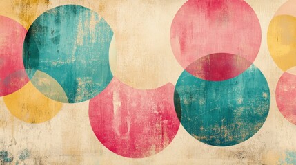 Abstract circles in bold colors boho wallpaper with faded beige background backdrop
