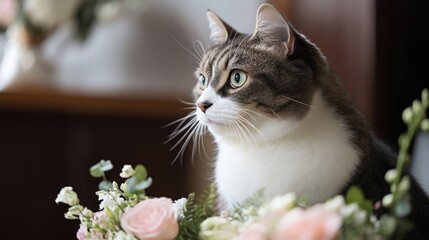 Cute cat and flowers