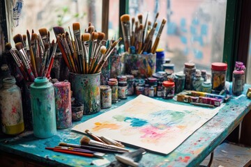 Obraz premium Colorful Art Supplies on a Creative Table