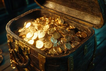 Treasure Chest Filled with Gold Coins