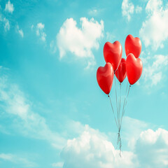 Obraz premium Colorful heart-shaped balloons in various shades of red, pink, and blue floating with soft light reflections.