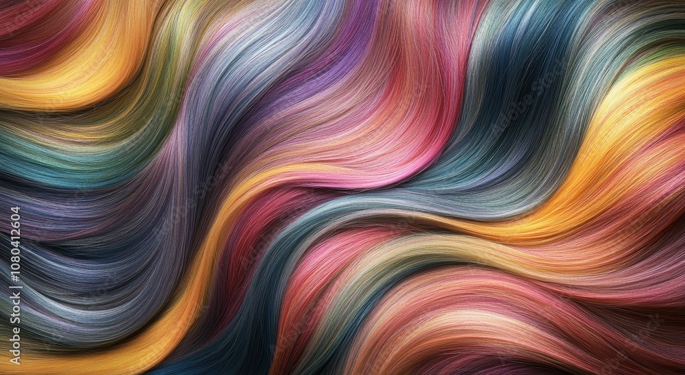 Poster A vibrant, abstract wave of colorful threads intertwining, creating a dynamic and textured visual experience.