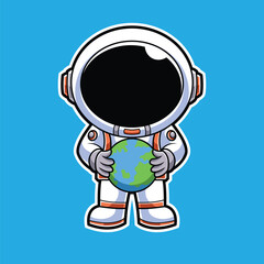 Cute Astronaut Holding Earth Cartoon Illustration