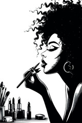 Beautiful black woman applying make up